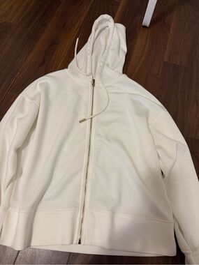 Women's Cream Zip-Up Hoodie Sweatshirt